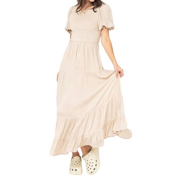 NEW HYFVE tiered smocked maxi dress in latte - Picture 3 of 3